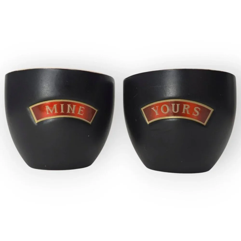 BAILEY'S Irish Cream Yours And Mine Black Ceramic Cups Set of 2 2.75